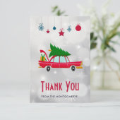レトロレッドカー運ズのクリスマスツリーありがとう サンキューカード (スタンド正面)