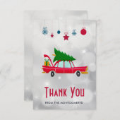 レトロレッドカー運ズのクリスマスツリーありがとう サンキューカード (正面/裏面)