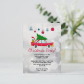 レトロレッドカー運ズのクリスマスツリー招待状 ポストカード (スタンド正面)