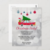 レトロレッドカー運ズのクリスマスツリー招待状 ポストカード (正面/裏面)