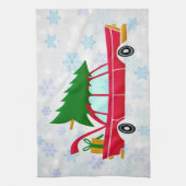 レトロレッドカー運ズのクリスマスツリー キッチンタオル (縦)