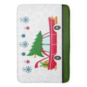 レトロレッドカー運ズのクリスマスツリー バスマット (正面縦)