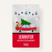 レトロレッドカー運ズのクリスマスツリー バッジ (正面)