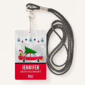 レトロレッドカー運ズのクリスマスツリー バッジ (正面ランヤード)