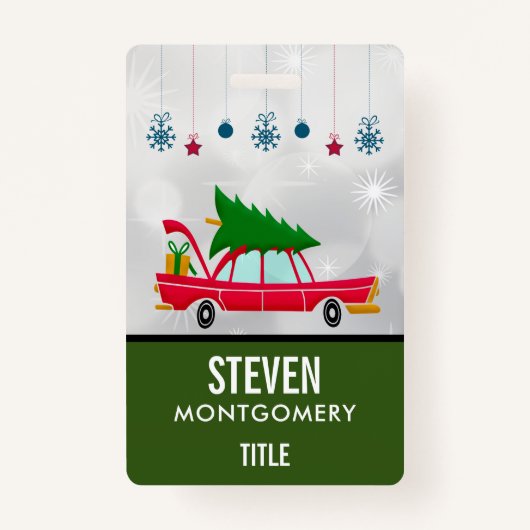 レトロレッドカー運ズのクリスマスツリー バッジ (正面)