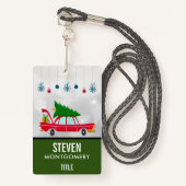 レトロレッドカー運ズのクリスマスツリー バッジ (正面ランヤード)