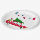 レトロレッドカー運ズのクリスマスツリー ペーパープレート (アングル)