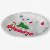 レトロレッドカー運ズのクリスマスツリー ペーパープレート (アングル)