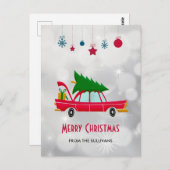 レトロレッドカー運ズのクリスマスツリー ポストカード (正面/裏面)