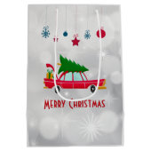 レトロレッドカー運ズのクリスマスツリー ミディアムペーパーバッグ (裏面)