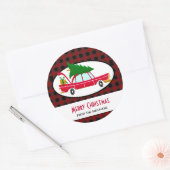 レトロレッドカー運ズのクリスマスツリー ラウンドシール (封筒)