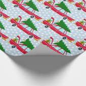 レトロレッドカー運ズのクリスマスツリー ラッピングペーパー (角)