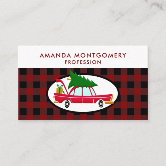 レトロレッドカー運ズのクリスマスツリー 名刺 (正面)