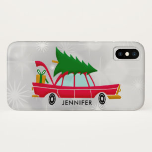 レトロレッドカー運ズのクリスマスツリー iPhone X ケース