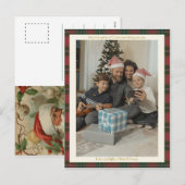 レトロレッドギンガムプレイドカスタム写真クリスマス シーズンポストカード (正面/裏面)