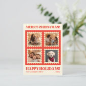 レトロレッドクリスマススタンプの休日の写真コラージュ ポストカード (スタンド正面)