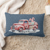 レトロレッドクリスマストラックの雪 ランバークッション (ブランケット)