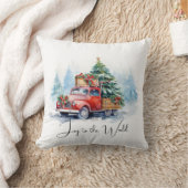 レトロレッドクリスマストラック クッション (ブランケット)