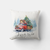 レトロレッドクリスマストラック クッション (正面)