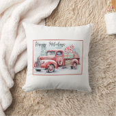 レトロレッドクリスマストラック クッション (ブランケット)