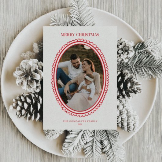 レトロレッドクリスマスファミリー写真 シーズンカード