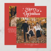 レトロレッドクリスマスフォトホリデーカード シーズンカード (正面/裏面)