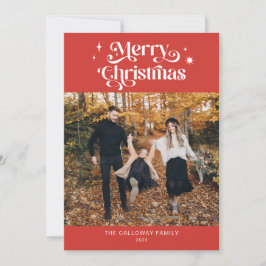レトロレッドクリスマスフォトホリデーカード シーズンカード
