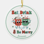 レトロレッドグリーンカートーン踊り セラミックオーナメント (正面)