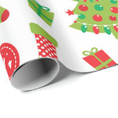 レトロレッドグリーンクリスマスツリーギフトパターンラップ ラッピングペーパー (ロールコーナー)