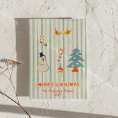 レトロレッドグリーンクリ図解入りの、写真付きのスカラフルおもしろい シーズンカード