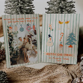 レトロレッドグリーンクリ図解入りの、写真付きのスカラフルおもしろい シーズンカード