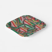 レトロレッドグリーンストライプのオーナメントパターンデザイン ペーパープレート (傾斜あり)