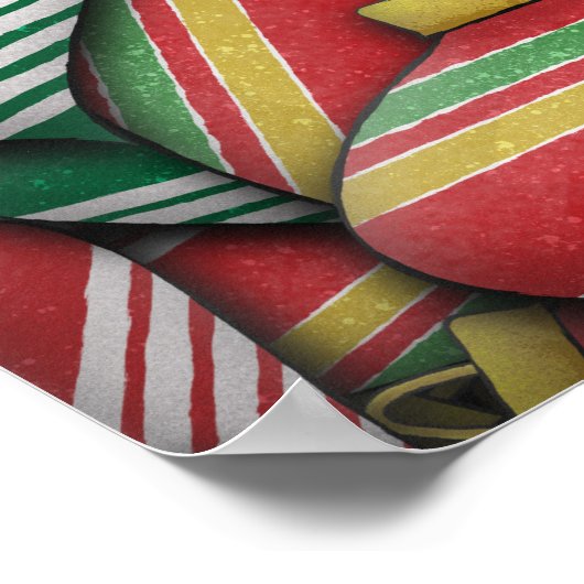 レトロレッドグリーンストライプのオーナメントパターンデザイン ポスター (角)