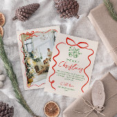 レトロレッドグリーンハンドドロー書ト写真クリスマス シーズンカード