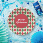 レトロレッドグリーンハーレキンホリデイ ペーパープレート (パーティー)