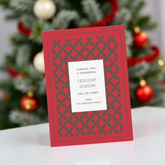 レトロレッドグリーンミッドセンチュリーモダンホリデーカード