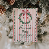 レトロレッドグリーン描クリスマスボウリースパーティー 招待状