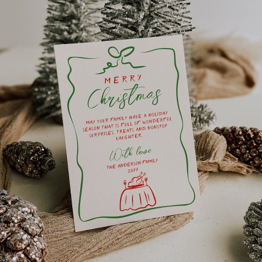 レトロレッドグリーン書ハンドメリー描クリスマス シーズンカード