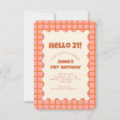 レトロレッドグルービー市松模様にパターン誕生日パーティー 招待状 (正面)