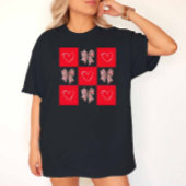 レトロレッドコケットボウ市松模様にハート Tシャツ