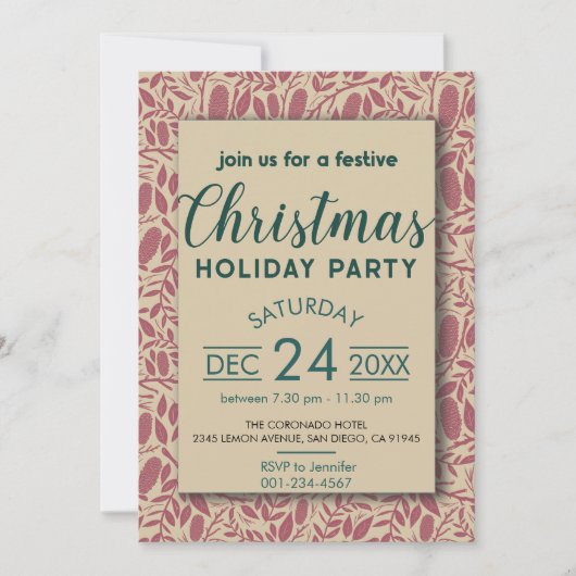 レトロレッドコージービークリスマスホリデー 招待状 (正面)