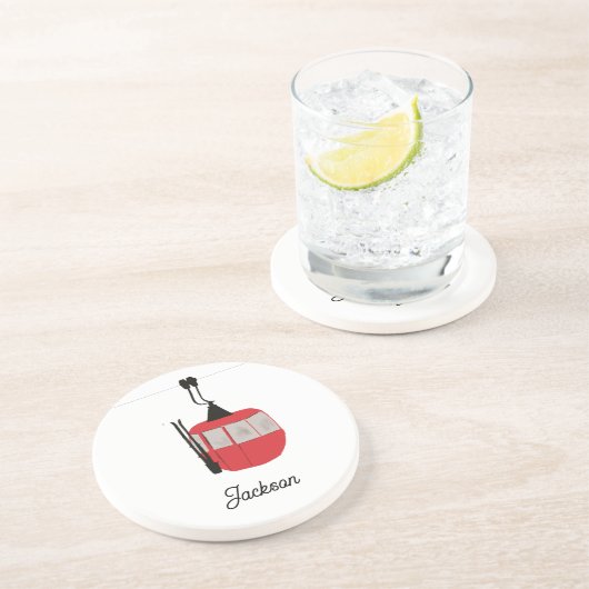 レトロレッドスキーゴンドラリフトパーソナライズされた コースター (側面)