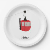 レトロレッドスキーゴンドラリフトパーソナライズされた ペーパープレート (正面)