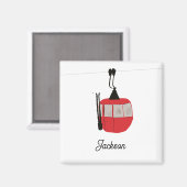 レトロレッドスキーゴンドラリフトパーソナライズされた マグネット (正面/裏面)