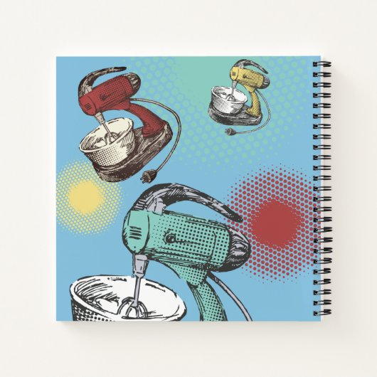 レトロレッドスタンドミキサパーソナライズされたレシピクックブック ノートブック (裏面)