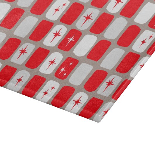 レトロレッドスターバストガラス切断板 カッティングボード (角)