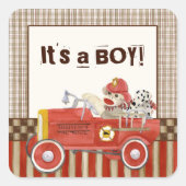 レトロレッドソックモンキー、男の赤ちゃんシャワーシール スクエアシール (正面)