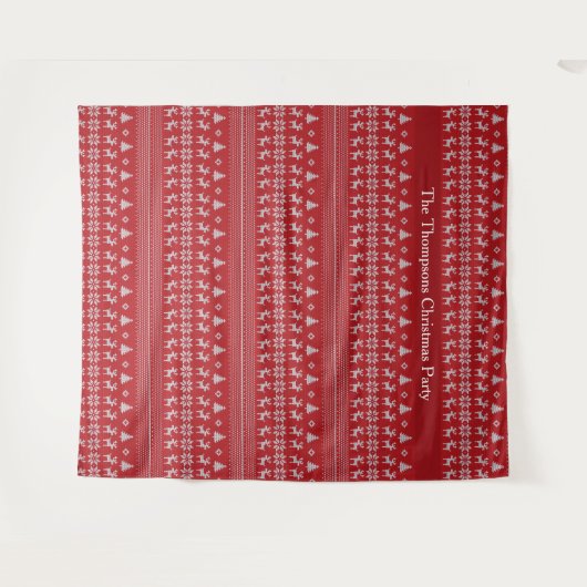 レトロレッドトナカイパーティーフォトブース タペストリー (正面(横))