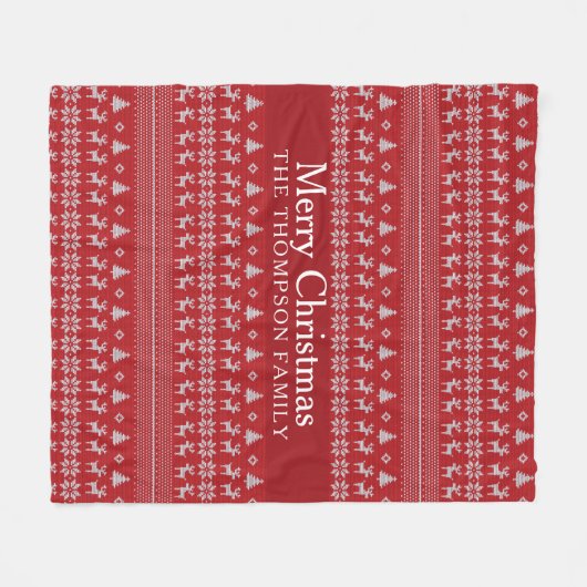 レトロレッドトナディアカスタムーメリークリスマス フリースブランケット (正面(横))