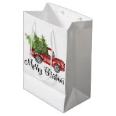 レトロレッドトラッククリスマスキュートなツリーパターン ミディアムペーパーバッグ (正面アングル)